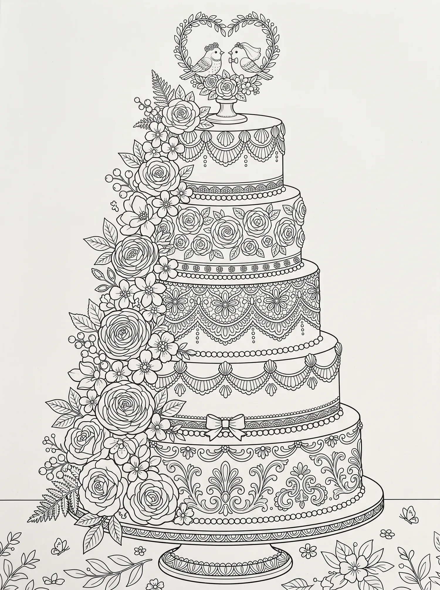 Pièce Montée à Étages Fleurie, Coloriage pâtisserie à imprimer gratuitement
